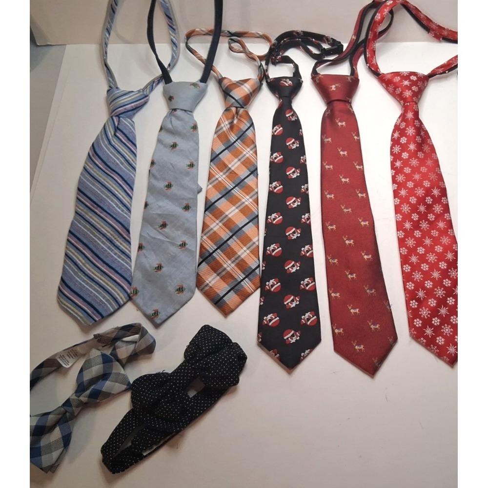 Lot of 6 Boys Zipper Pre-Tied Neckties & 2 Bow Ties Assorted Brands Colors